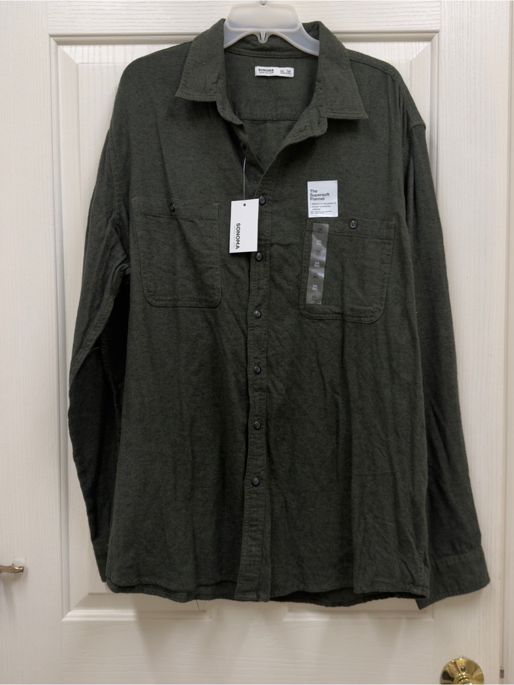 NWT Supersoft Flannel Dark Green Long-Sleeve Button-Down Shirt XXL Tall